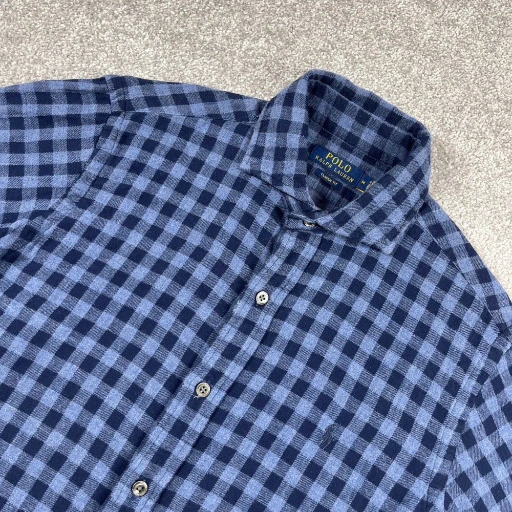 Polo Ralph Lauren Flannel‎ Shirt Mens Medium Buffalo Plaid Lightweight Blue